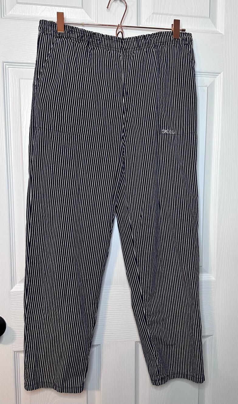 Vintage Sasson Black Striped Pants Women’s Elastic Waist  Retro Style 13/14